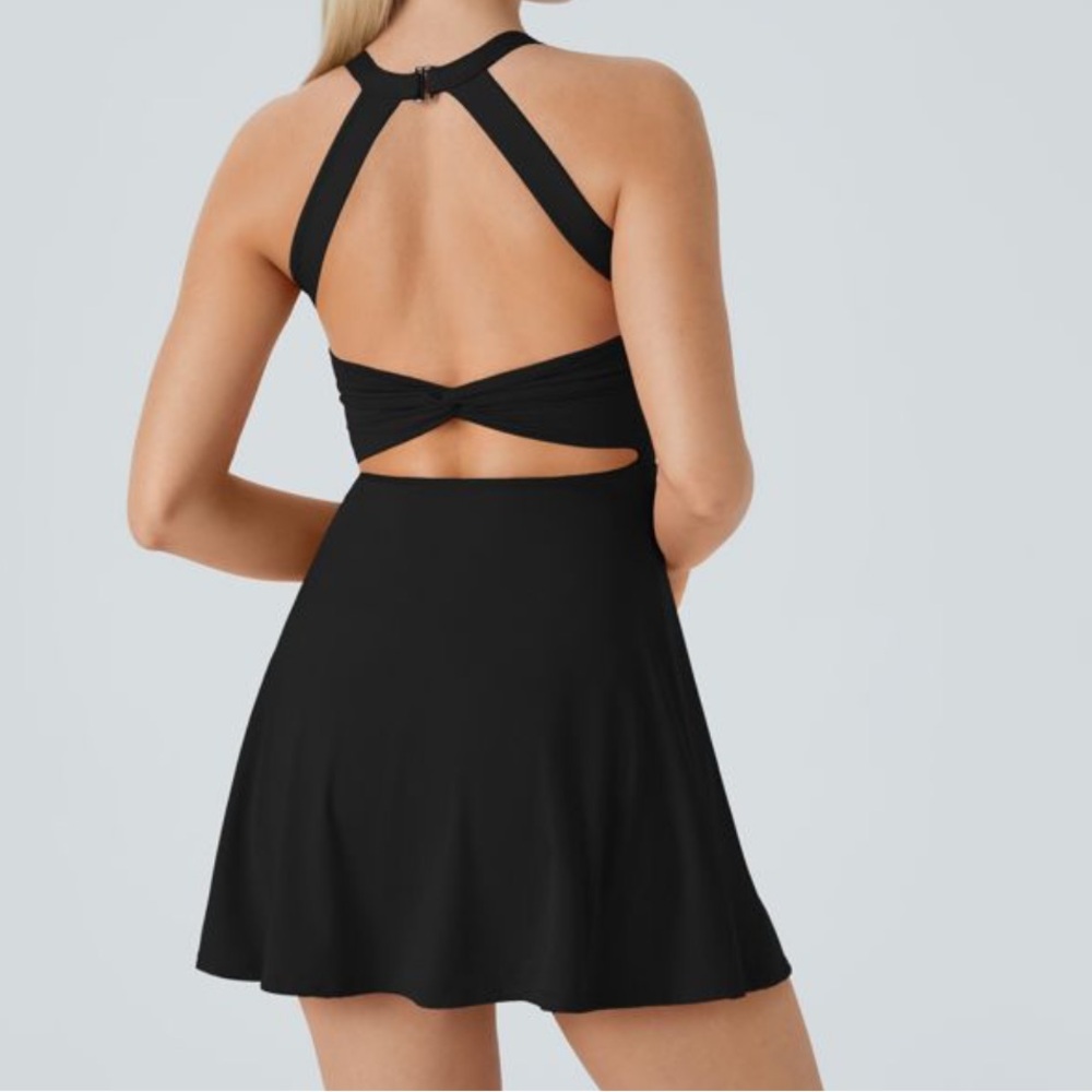 NWT Halara backless twisted active dress size small black easy peasy